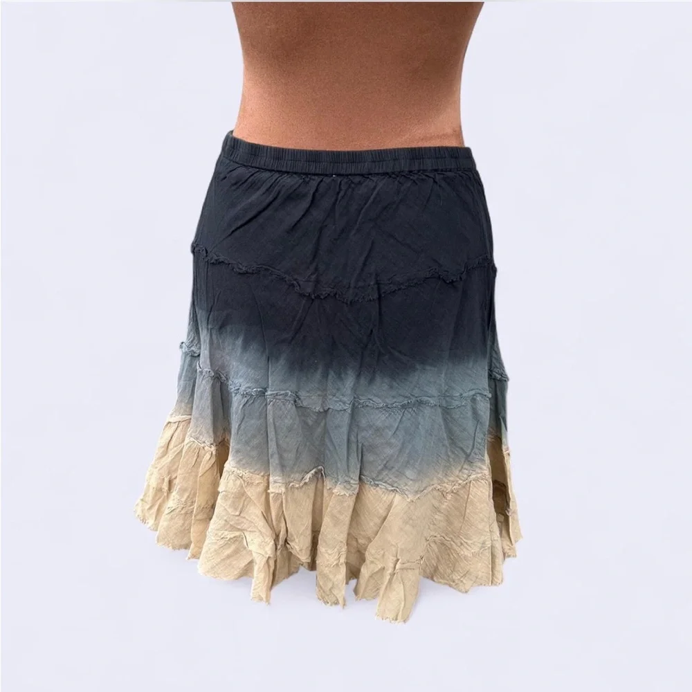 Solitaire grey & cream ombré midi ruffle skirt w elastic waistband - Picture 2 of 5
